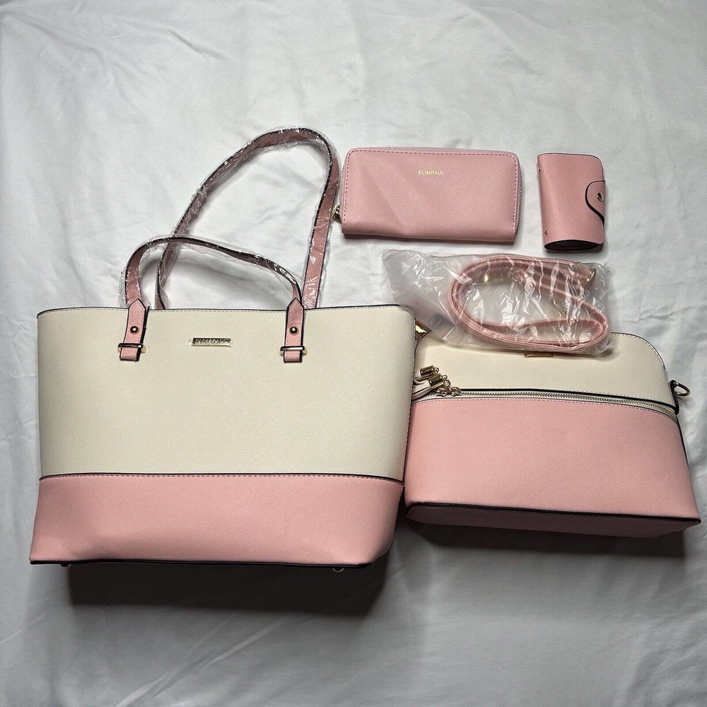 NEW!! ELIM & PAUL White ,Pink 4 Piece Crossbody Purse,Wallet